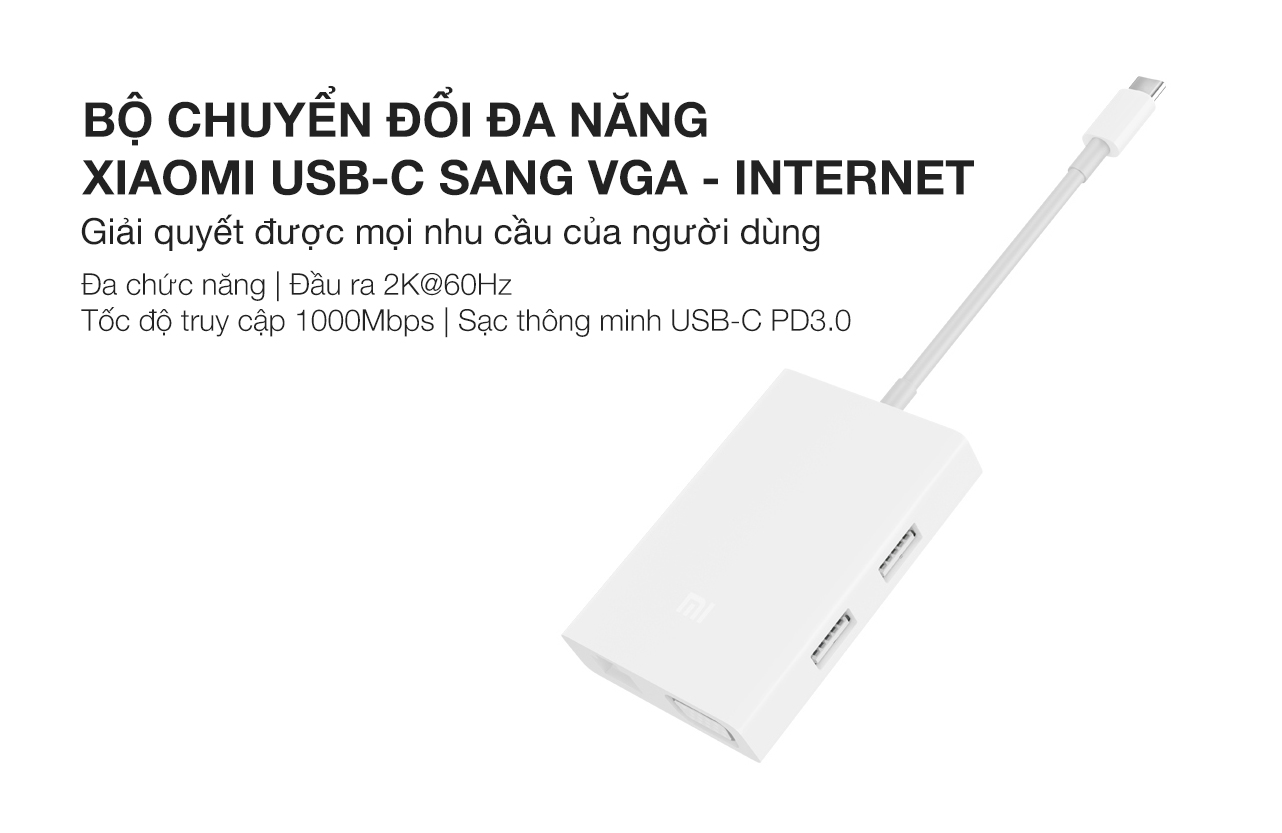 Bộ Chuyển Đổi Xiaomi USB-C To VGA And Gigabit Ethernet JGQ4005TY - Hàng Chính Hãng