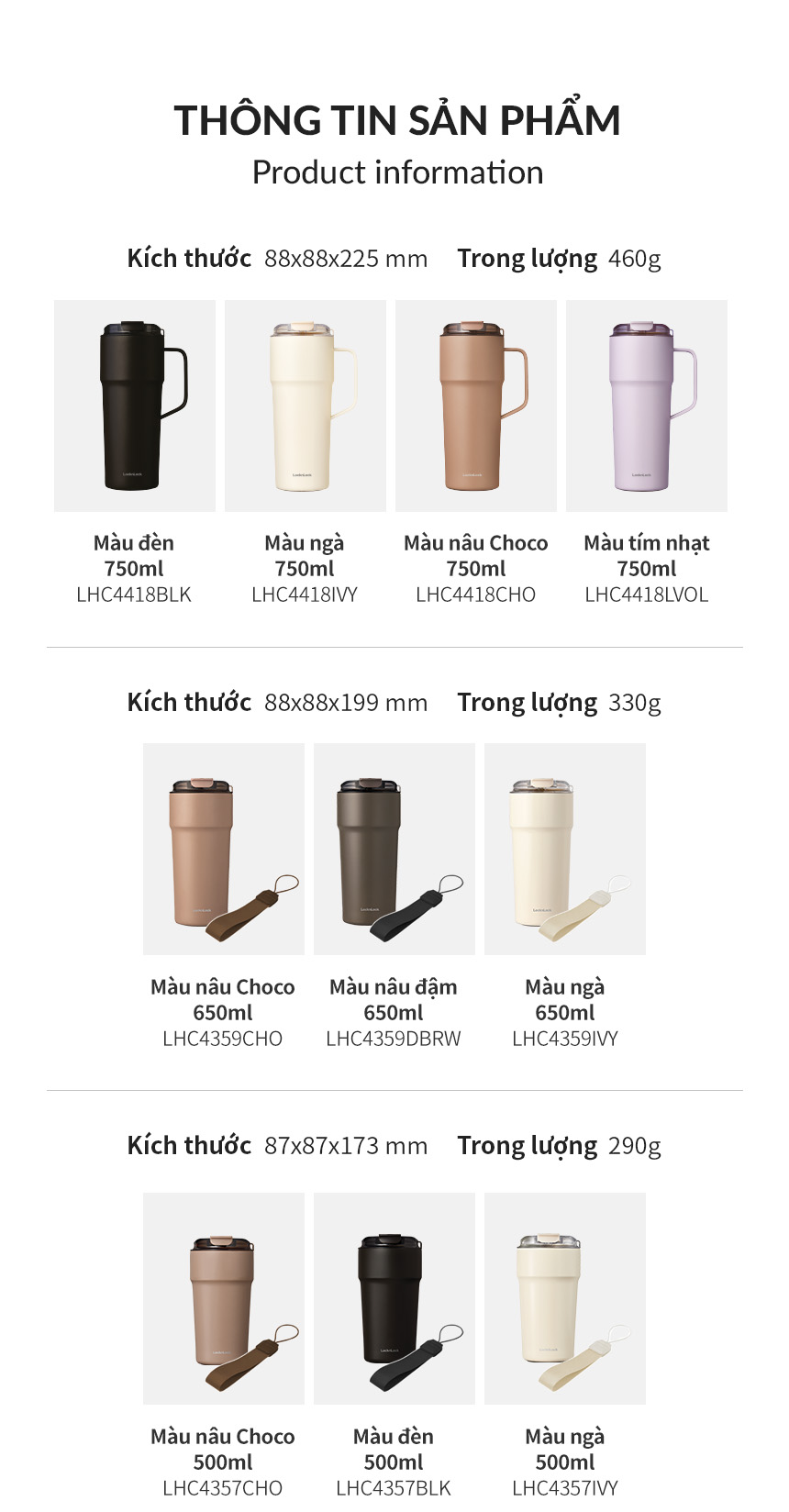 Ly giữ nhiệt 500ml LocknLock LHC4357 Metro Cafe Tumbler, Hàng chính hãng, Thép 304 không gỉ, có dây đeo tay - JoyMall