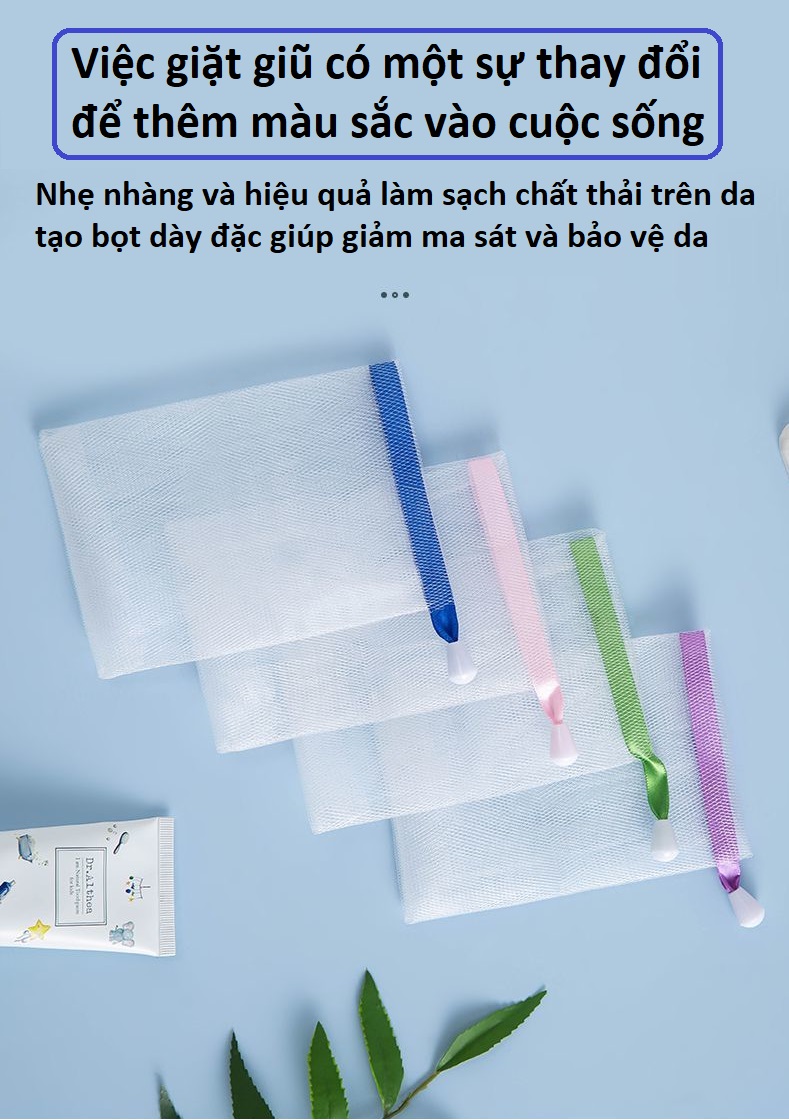 Túi lưới tạo bọt xà phòng tắm , rửa mặt , massage - (Giao màu dây rút ngẫu nhiên)