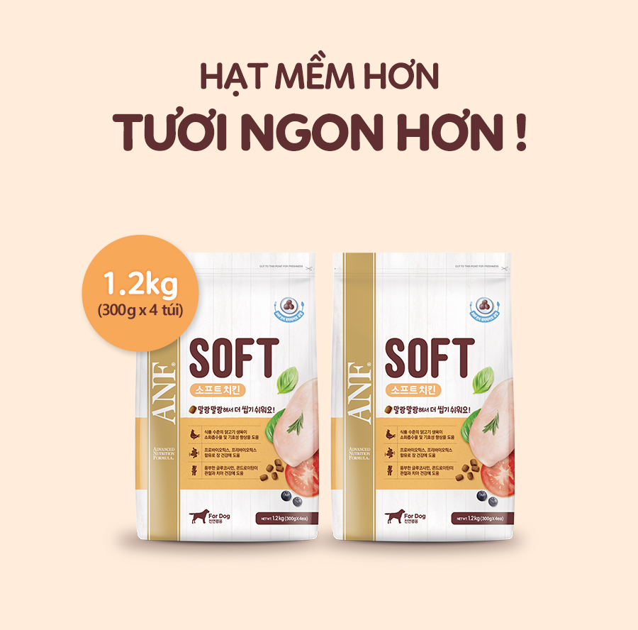 [1.2KG]   - Thức ăn hạt mềm cho chó mọi lứa tuổi ANF SOFT vị GÀ / CÁ HỒI