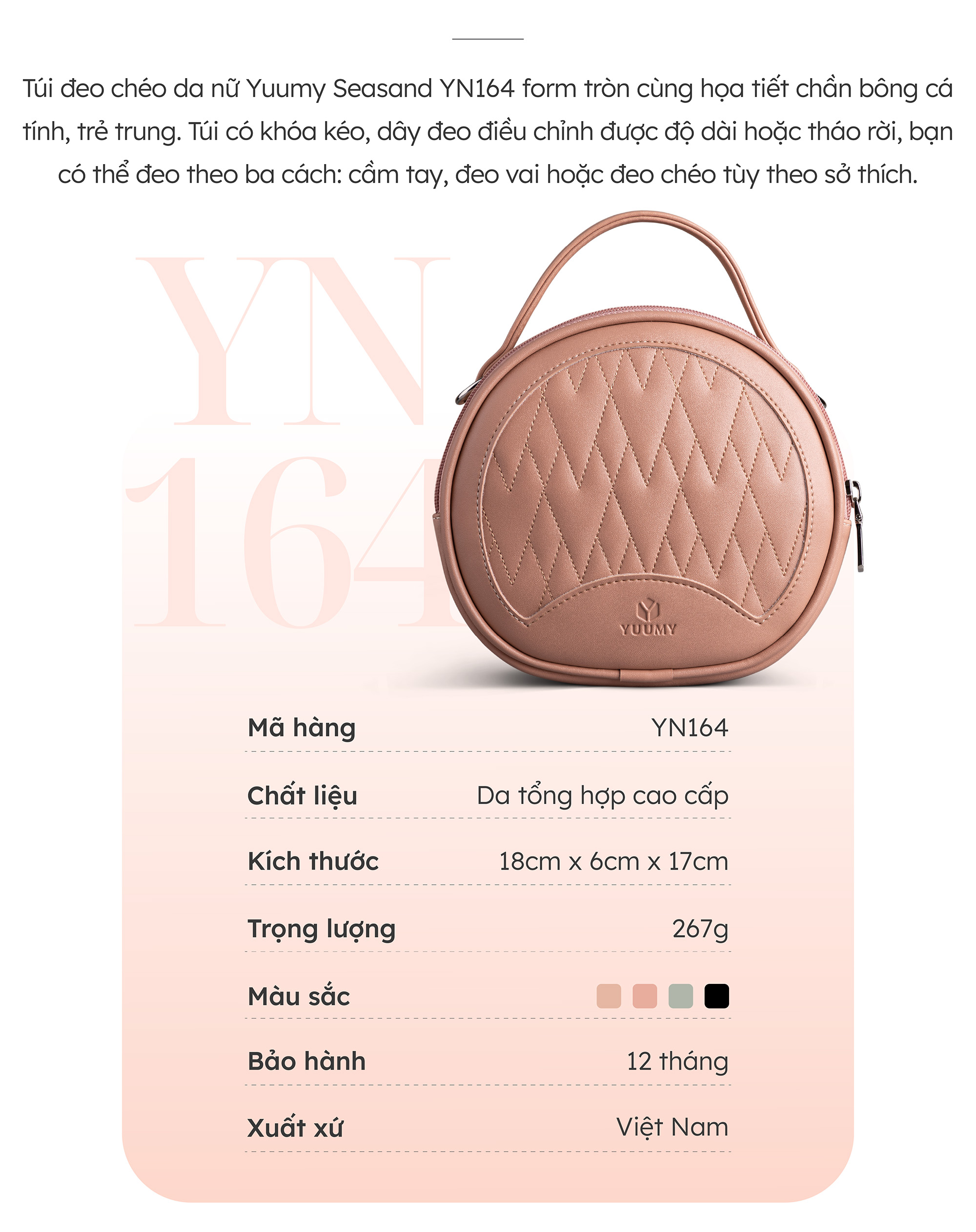 Túi Yuumy ( Thời trang nữ dạo phố size 18 - Túi đeo chéo da Seasand YN164 )