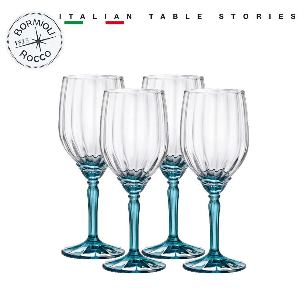 Bộ 4 ly rượu thủy tinh uống vang cao cấp Florian 380ml màu xanh - Bormioli Rocco