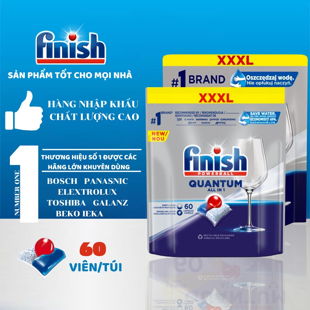 Viên rửa bát Finish Quantum Max 60 Viên 14 in 1 - Hanoimart