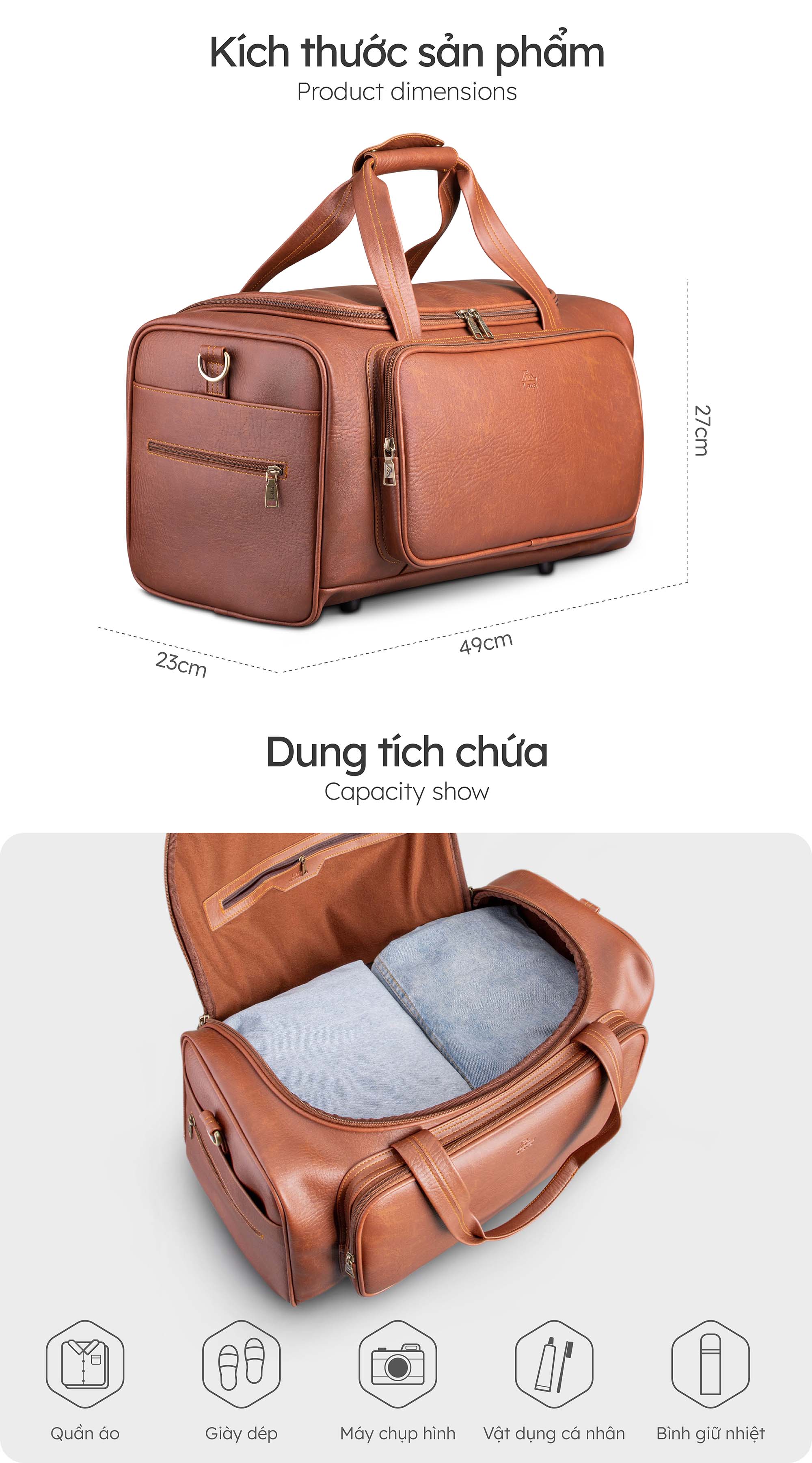 Túi du lịch Lata ( Thời trang nam, nữ tiện lợi cỡ lớn - Túi da TR17 )
