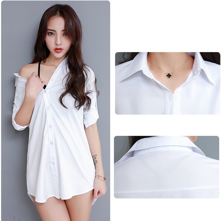 Sơ mi trắng công sở dáng dài form rộng Haint Boutique