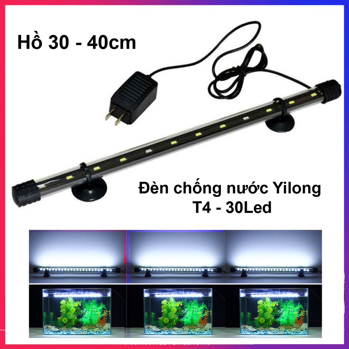 Đèn led bể cá 30 - 40cm YILONG T4-30LED ánh sáng trắng cao cấp