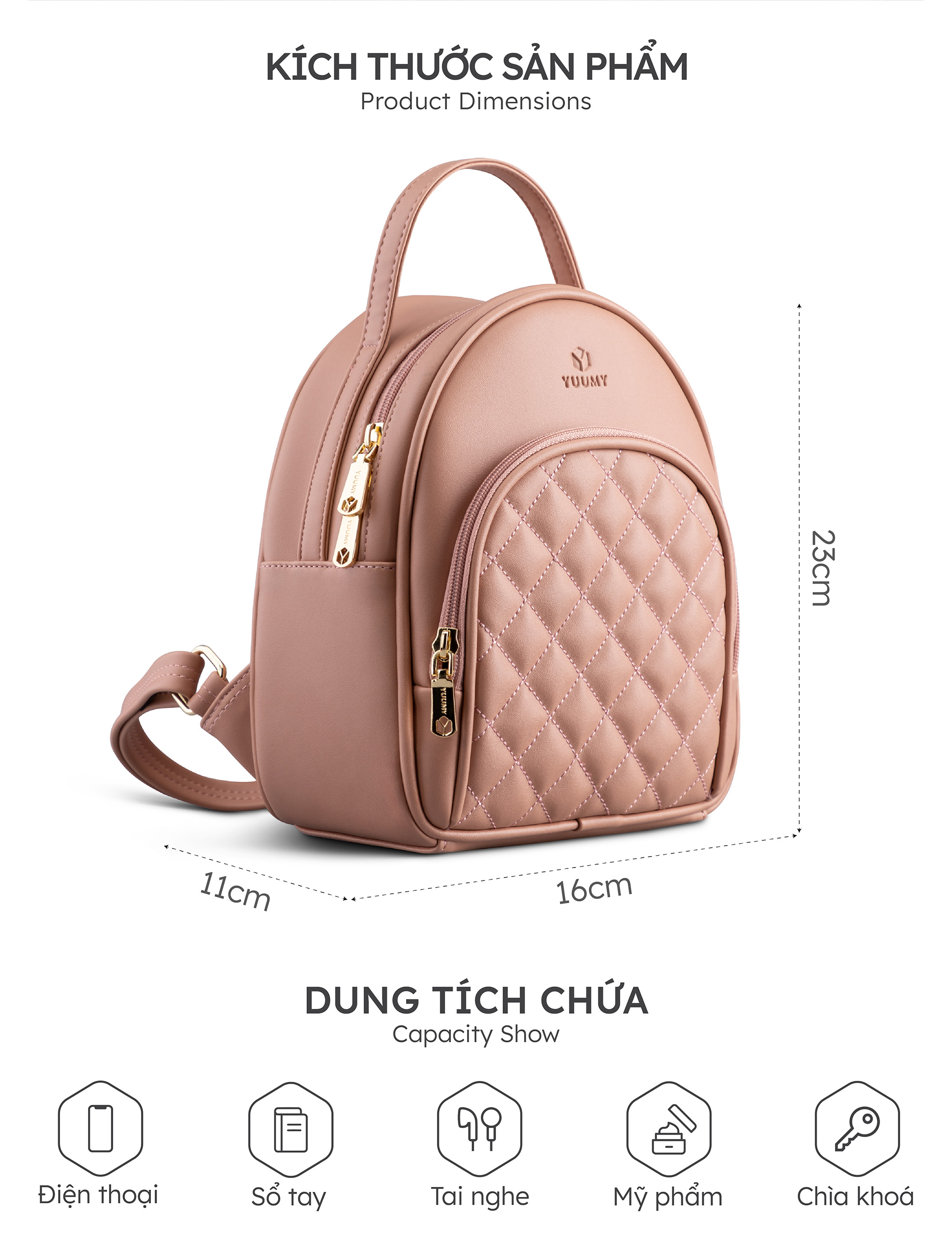 Balo Yuumy ( Thời trang nữ tiện lợi cỡ trung - Balo da Seasand YBA64 )