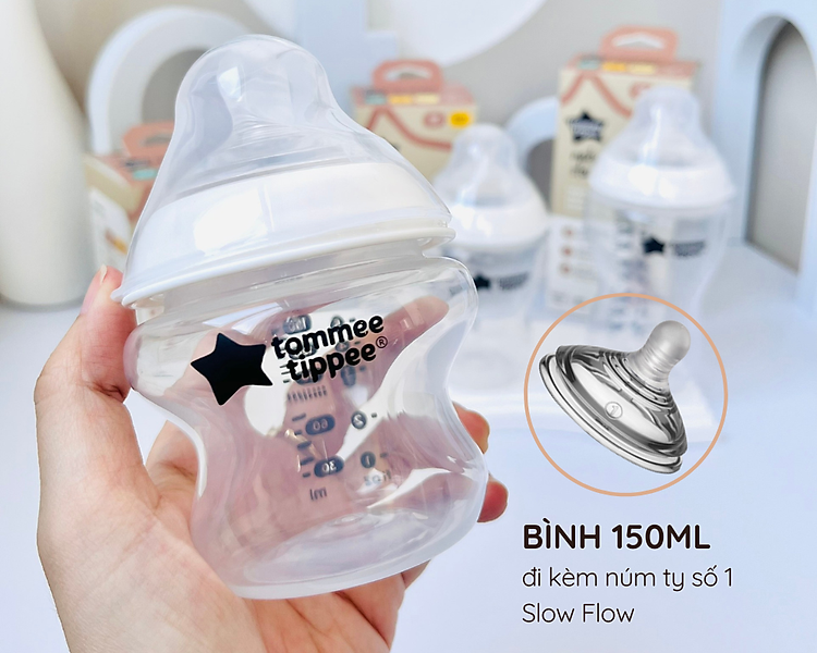 Bình Sữa Ty Siêu Mềm Tự nhiên Tommee Tippee Natural Start 150ml, Núm Ty Của Bình 0-3 tháng
