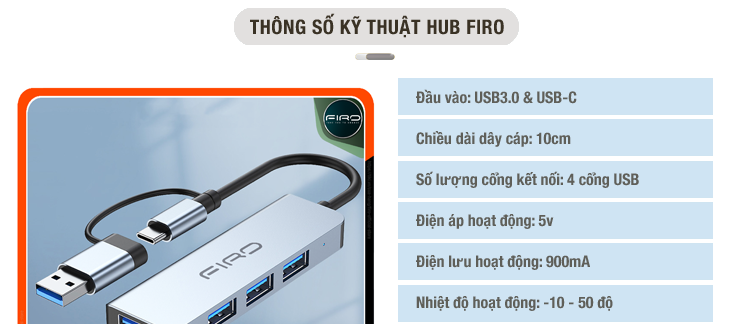 HUB Type C FIRO và HUB USB 3.0 FIRO Tốc Độ Cao Chia 4 Cổng FIRO, HUB FIRO Chuyển Đổi Dành Cho Laptop PC Hỗ Trợ Sạc Pin Kết Nối Đa Năng Ổ Cứng Bàn Phím Chuột Máy In, Thiết Bị Ổ Chia USB - Thương Hiệu FIRO