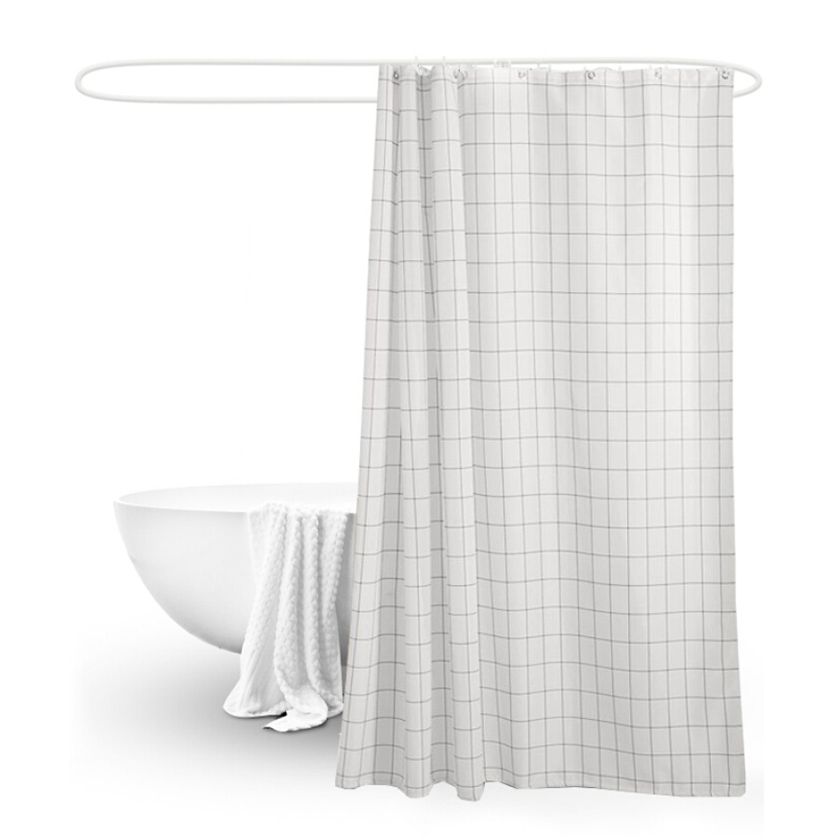 Bingyou shower curtain elegant waterproof mildew high-grade environmental protection white grid PEVA curtain send hook 260*200CM