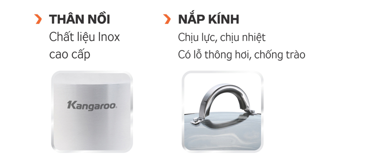 Bộ 3 Nồi Inox Nắp Kính Đáy 5 Lớp Kangaroo KG875