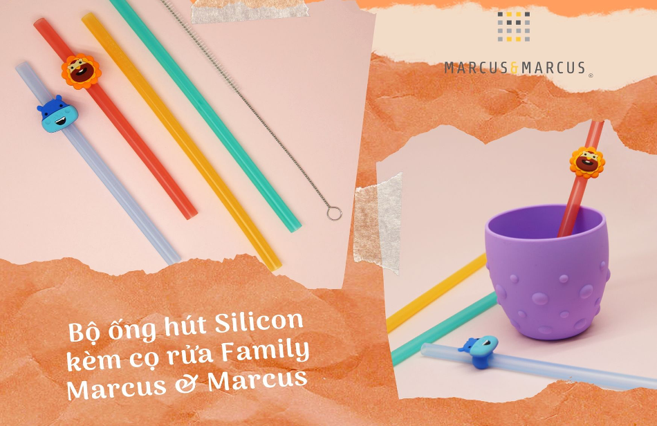 Bộ 4 ống hút silicon kèm cọ rửa Family Marcus & Marcus 1