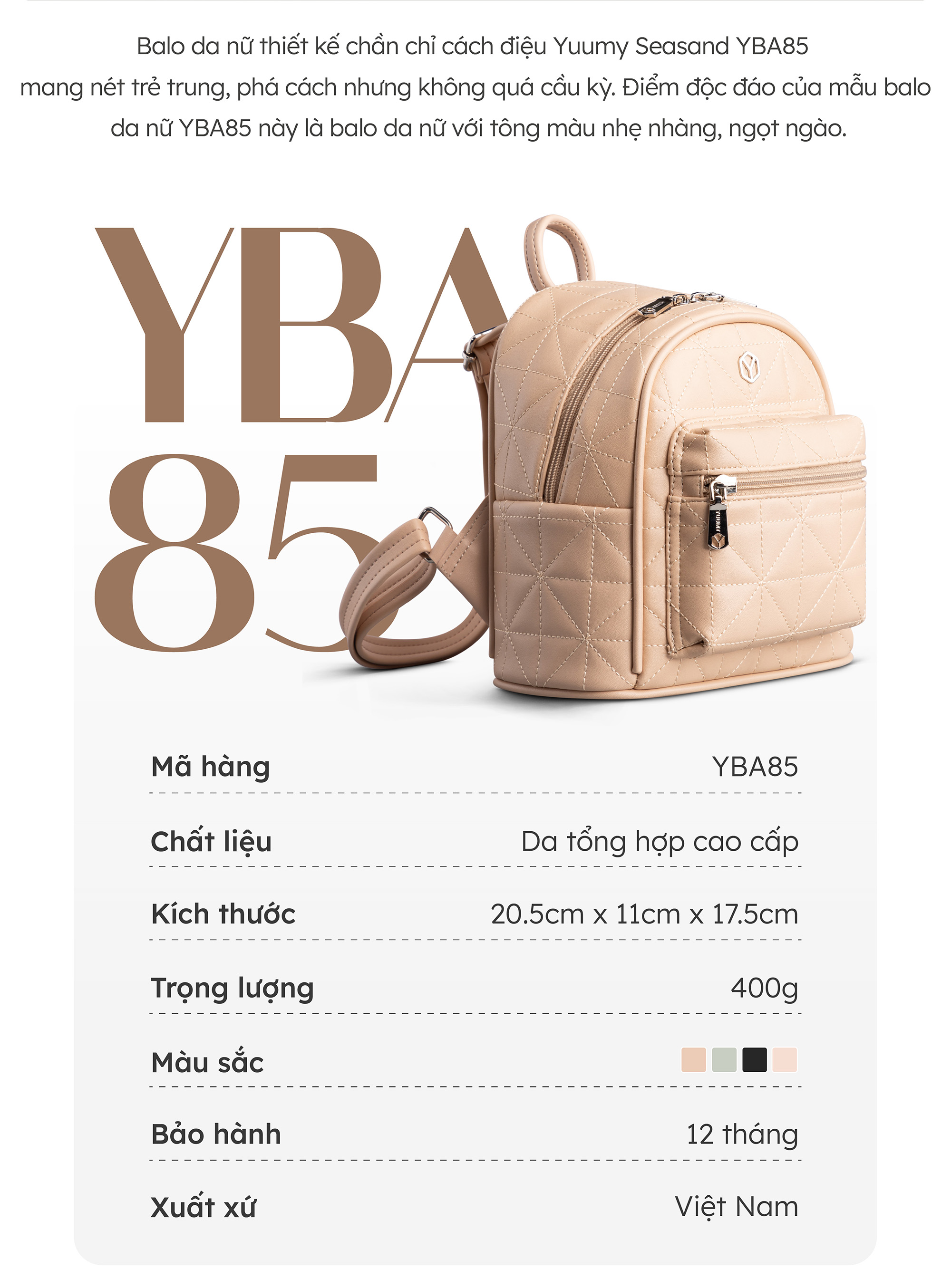 Balo Yuumy ( Thời trang nữ tiện lợi cỡ trung - Balo da Seasand YBA85 )