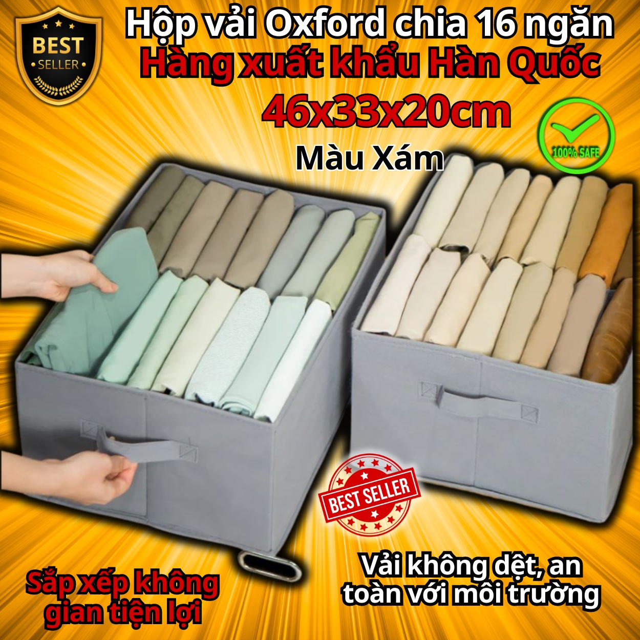 Bộ hộp vải đựng đồ 9 ngăn và 16 ngăn mã HQ4 - Combo hộp vải đựng quần áo chia ngăn gọn gàng tiện lợi chất vải Oxford cao cấp
