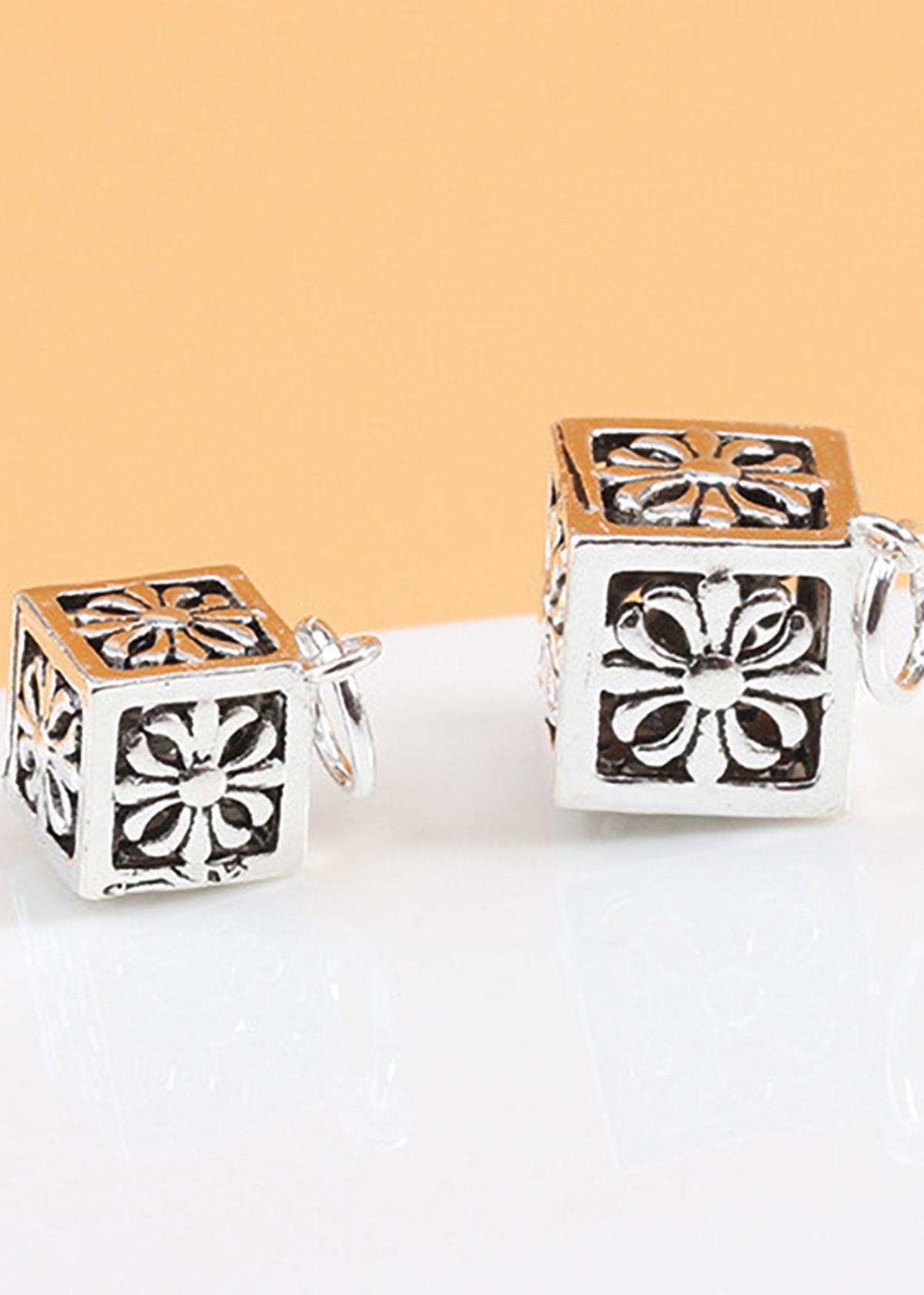 Combo 2 cái charm bạc hình vuông hoa văn treo - Ngọc Quý Gemstones