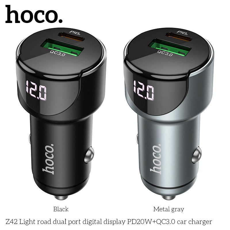 Tẩu sạc nhanh 20W trên xe hơi ô tô HOCO Z42 PD QC 3.0 Dành cho điện thoại iPhone iP Samsung Oppo cốc củ cóc sạc oto  - Hàng chính hãng