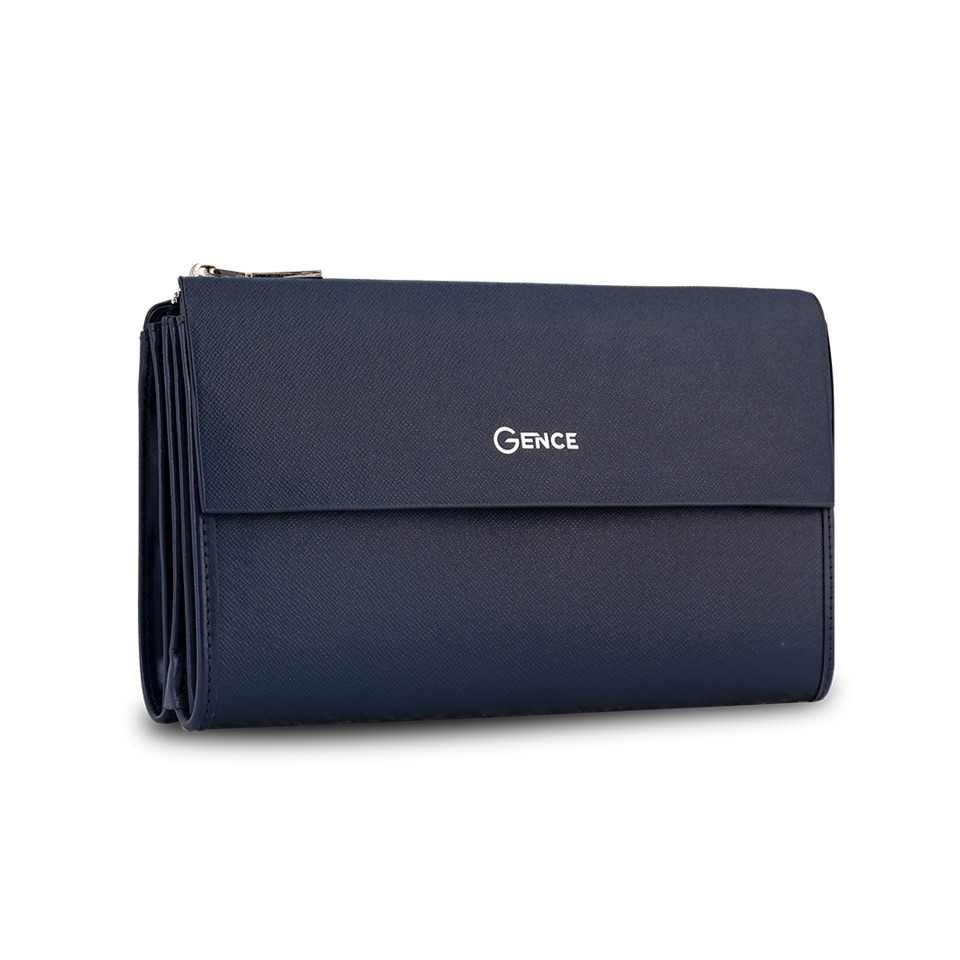 Clutch, Ví Cầm Tay Thời Trang Nam Da Bò Taiga Cao Cấp HT07 Xanh