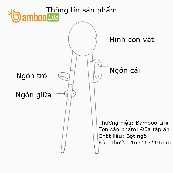 Đũa tập ăn cho bé Bamboo Life hàng chính hãng từ bột ngô Đũa tập ăn xỏ ngón cho bé Dụng cụ tập ăn cho bé 8