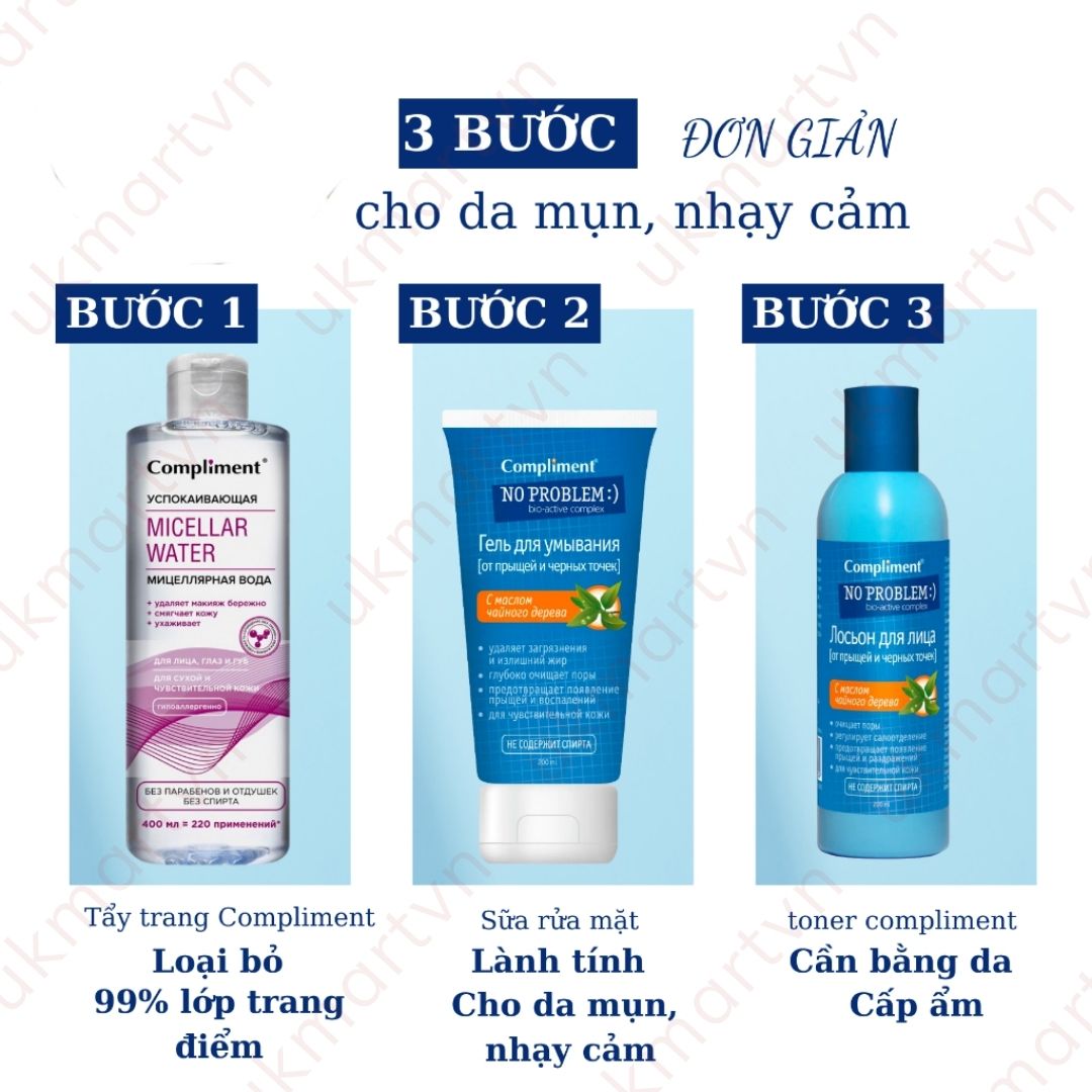 Tẩy Trang Compliment 400ml Dành Cho Da Dầu, Nhạy Cảm & Mọi Loại Da