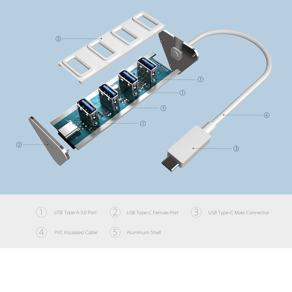 Hub Chuyển USB Type-C Sang 4 Cổng USB 3.0 Dodocool Tích Hợp Cổng Sạc PD USB-C Cho New MacBook
