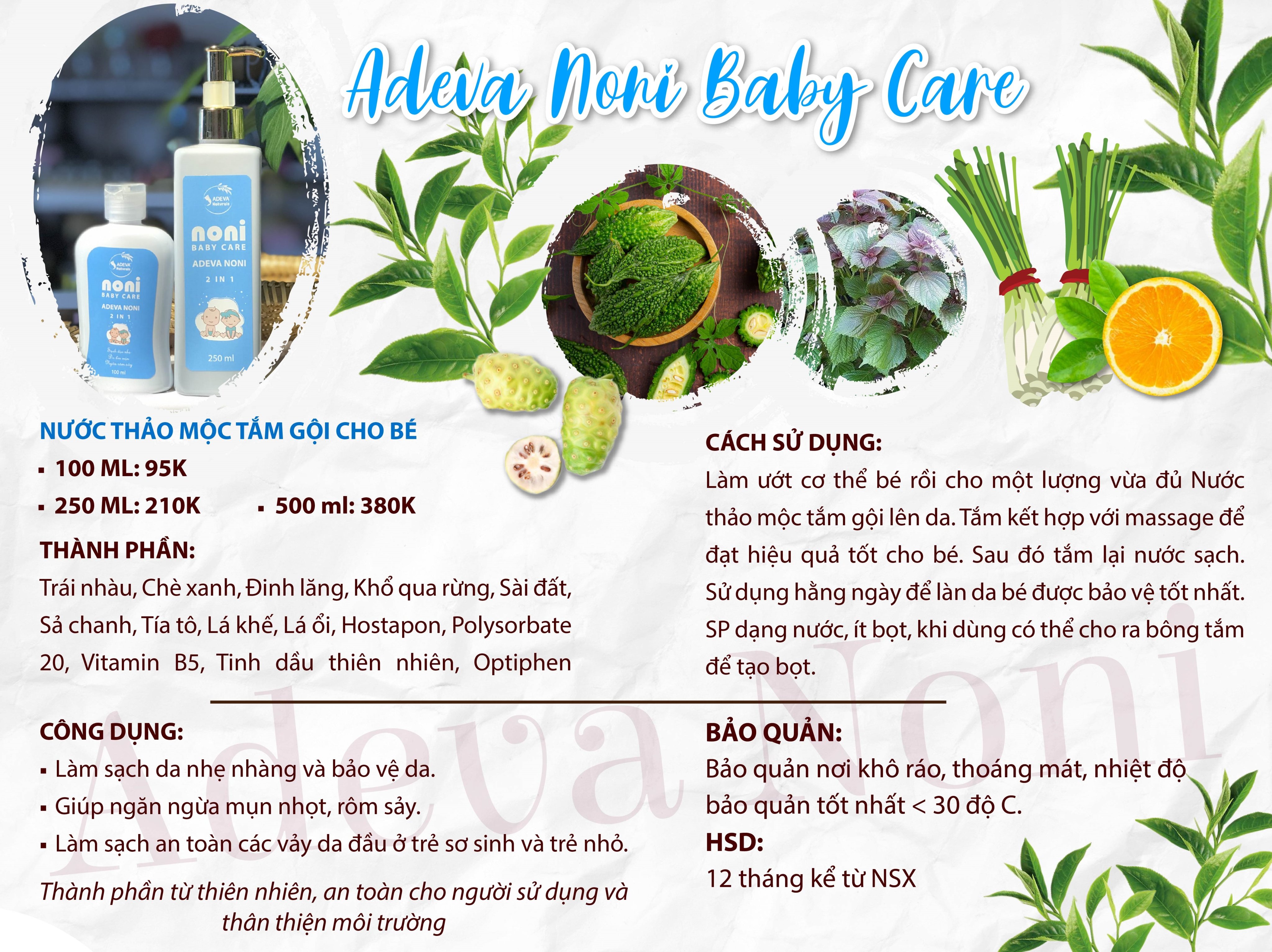 Dầu gội sữa tắm thảo mộc 2 trong 1 cho bé - 100% từ thảo dược thiên nhiên có khả năng kháng khuẩn và làm sạch như khổ qua rừng, lá khế, sài đất, … giúp làm sạch và bảo vệ làn da bé, ngăn ngừa mụn nhọt, rôm sẩy