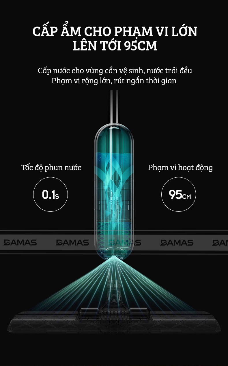 Cây Lau Nhà Phun Sương, Chổi Lau Nhà 360° Lau Sạch Khô Nhanh Cao Cấp Damas P1 Pro - Bản Lau To Giúp Lau Sạch Nhanh Chóng, Khớp Xoay 180 Độ Linh Hoạt - Thiết Kế Mới Tích Hợp Bình Chứa Dung Dịch Với Tốc Độ Phun Sương 0.1s - Hàng Chính Hãng