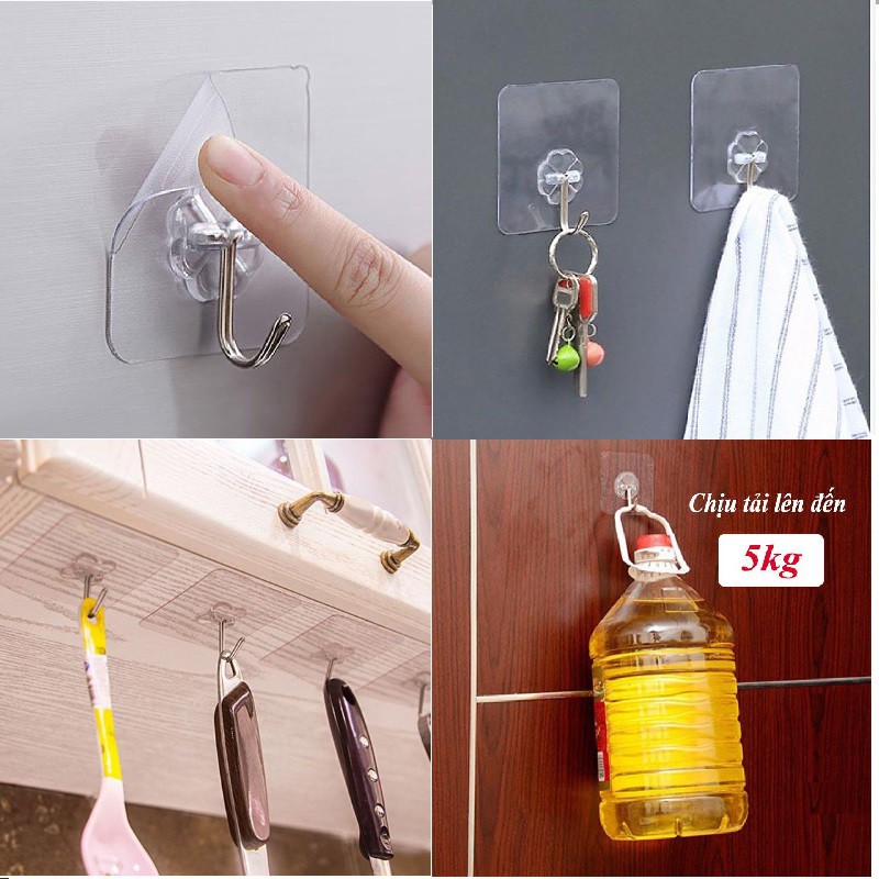 Combo 10 Móc Dán Tường Chịu Lực Dán Tường Treo Nhà Tắm Nhà Bếp Siêu Dính Trong Suốt