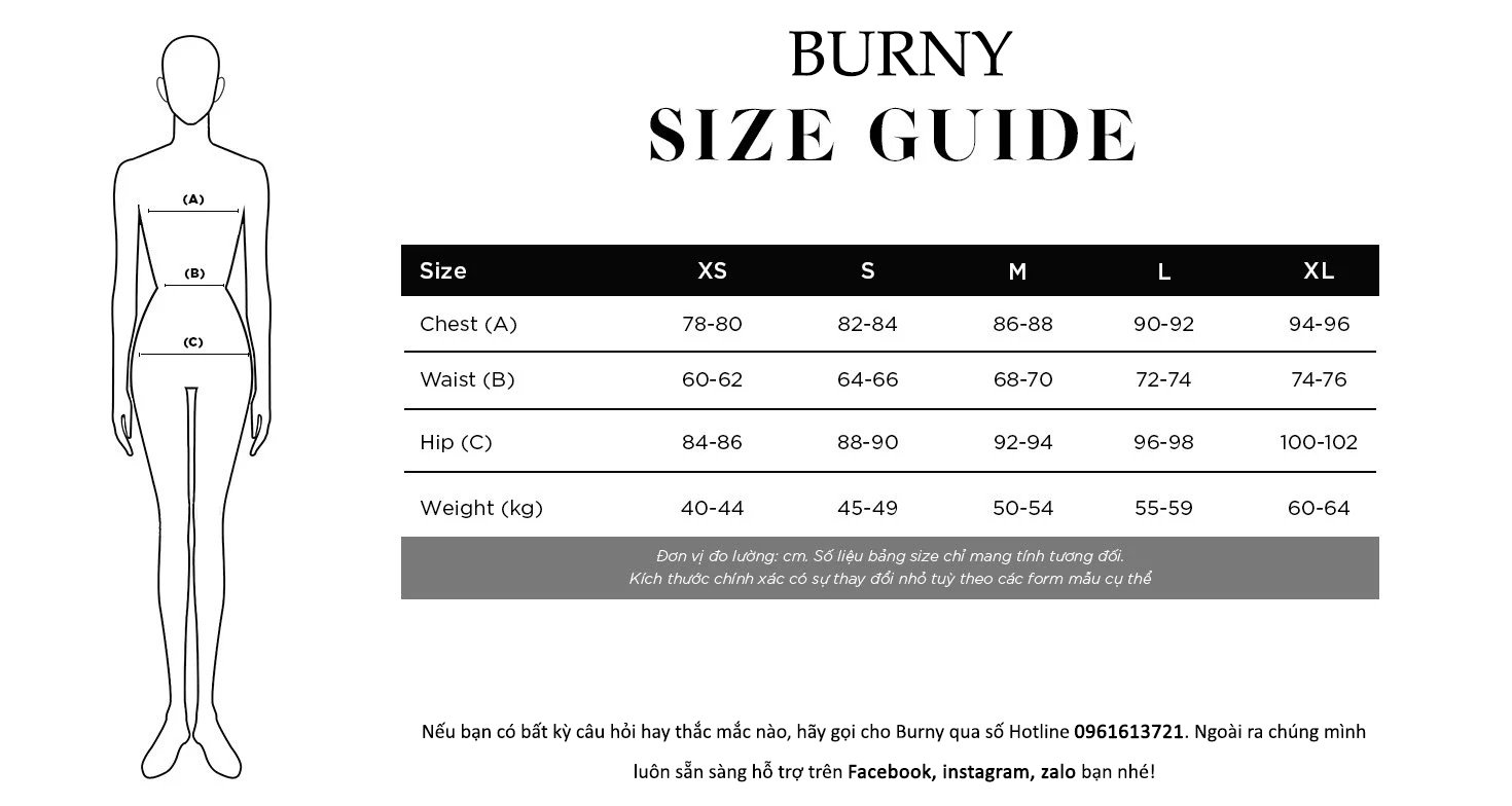 bảng size thiết kế thời trang nữ Burny