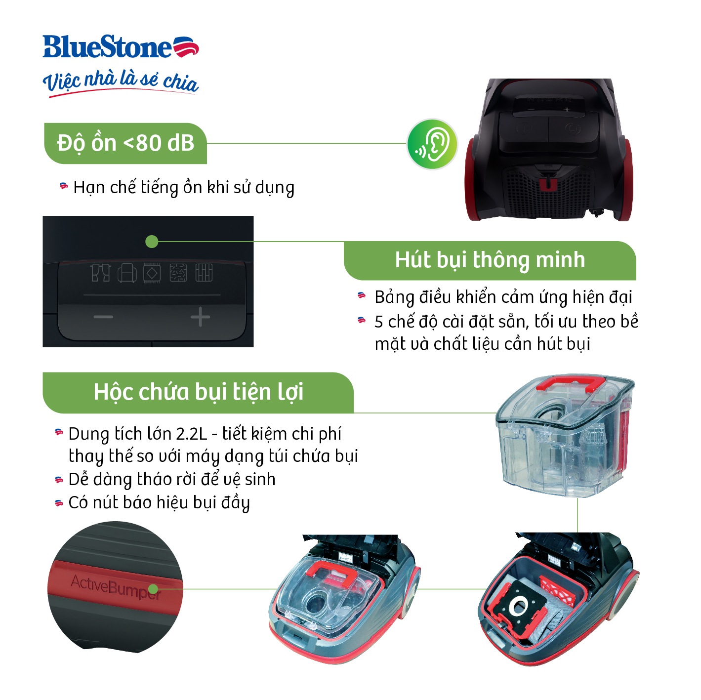 Máy hút bụi BlueStone VCB-8076 - Hàng Chính Hãng