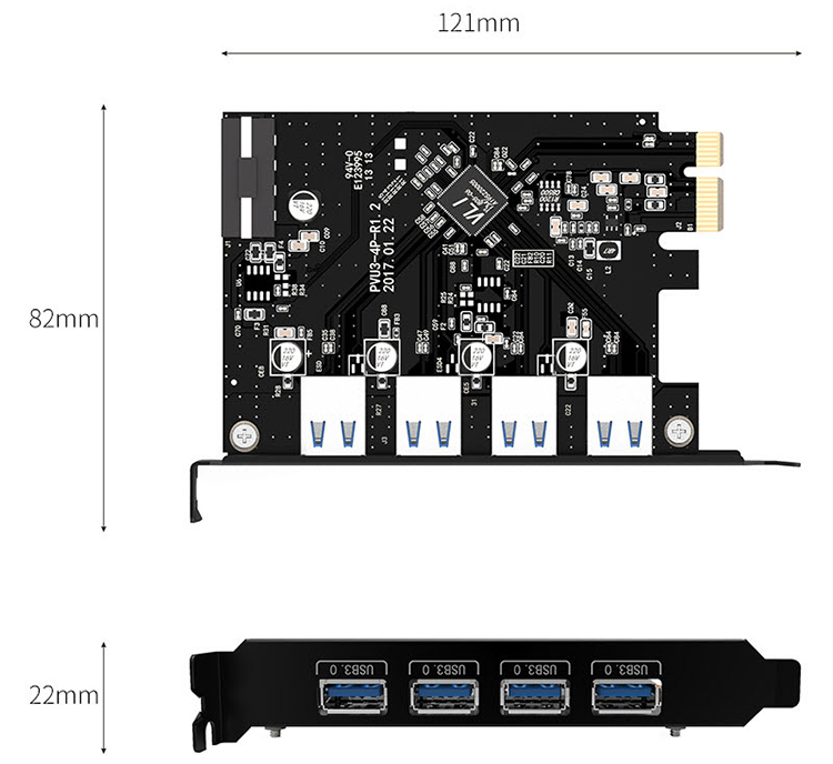 Card chuyển cổng pciex 1 sang 4 cổng USB 3.0 Orico PVU3-4P - Hàng chính hãng