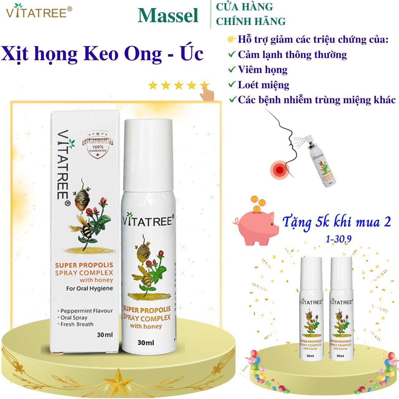 Xịt họng Keo Ong Vitatree Super Propolis Spray Complex with Honey 30ml