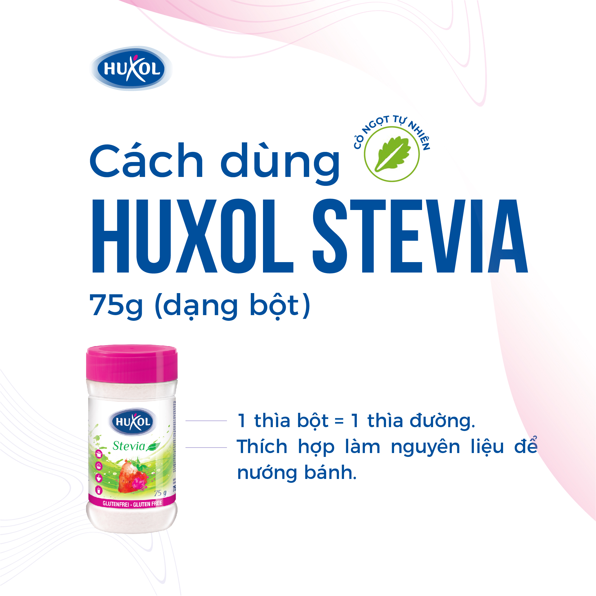 đường ăn kiêng huxol cỏ ngọt stevia tự nhiên 75g- nhập khẩu chính hãng từ đức 1