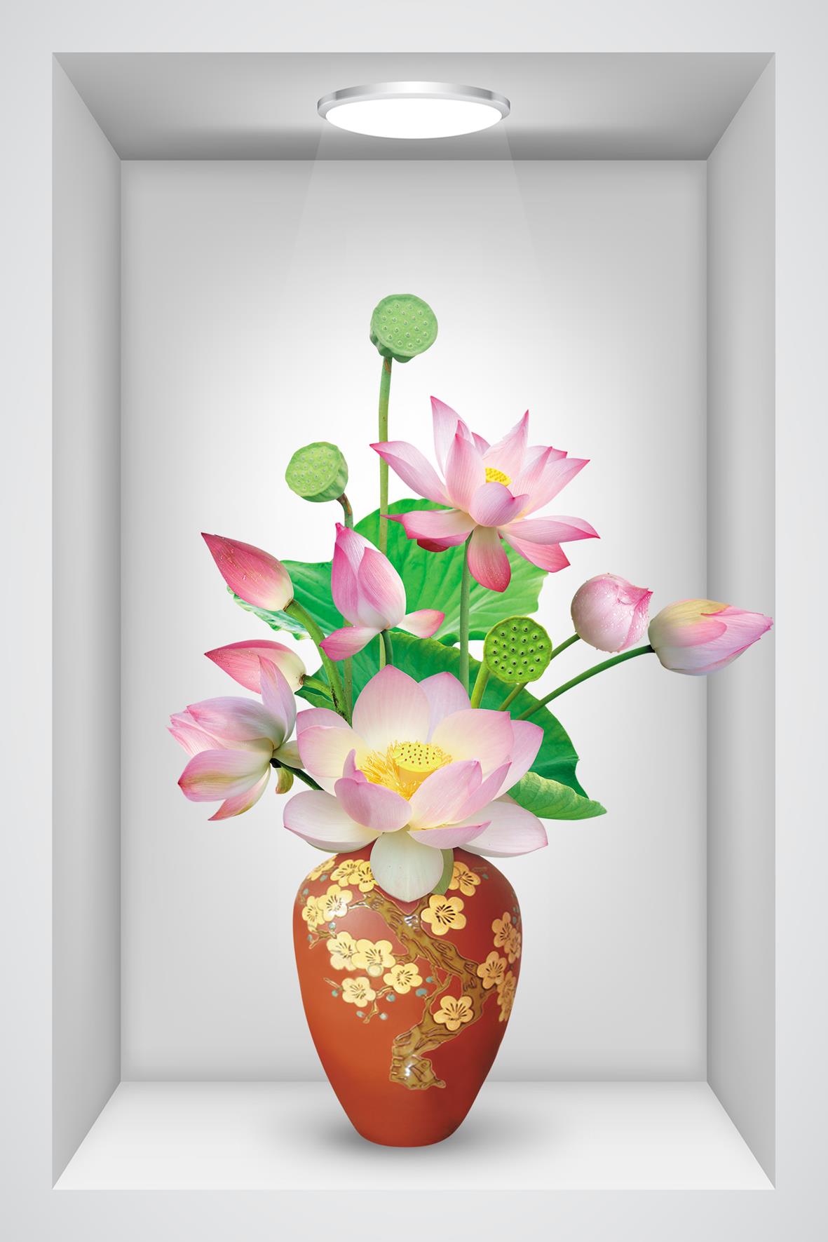 Mua Tranh dán tường ô 3D lọ hoa sen đẹp 005 KT 40 x 60 cm tại ĐIỆN CƠ HÙNG  PHÁT