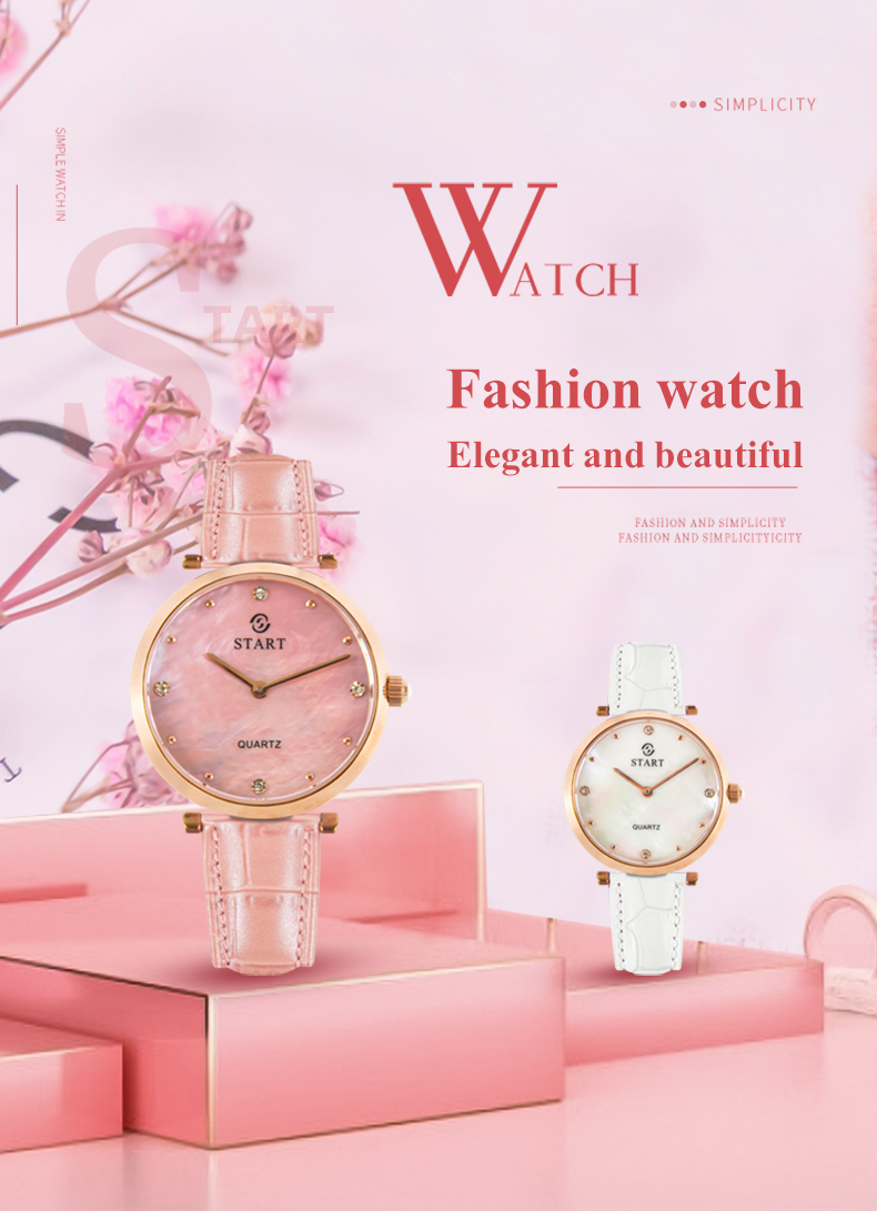 【START】đồng hồ nữ thời trang Mặt số xà cừ đồng hồ thạch anh thiết kế mỏng đồng hồ dây đai màu vàng hồng