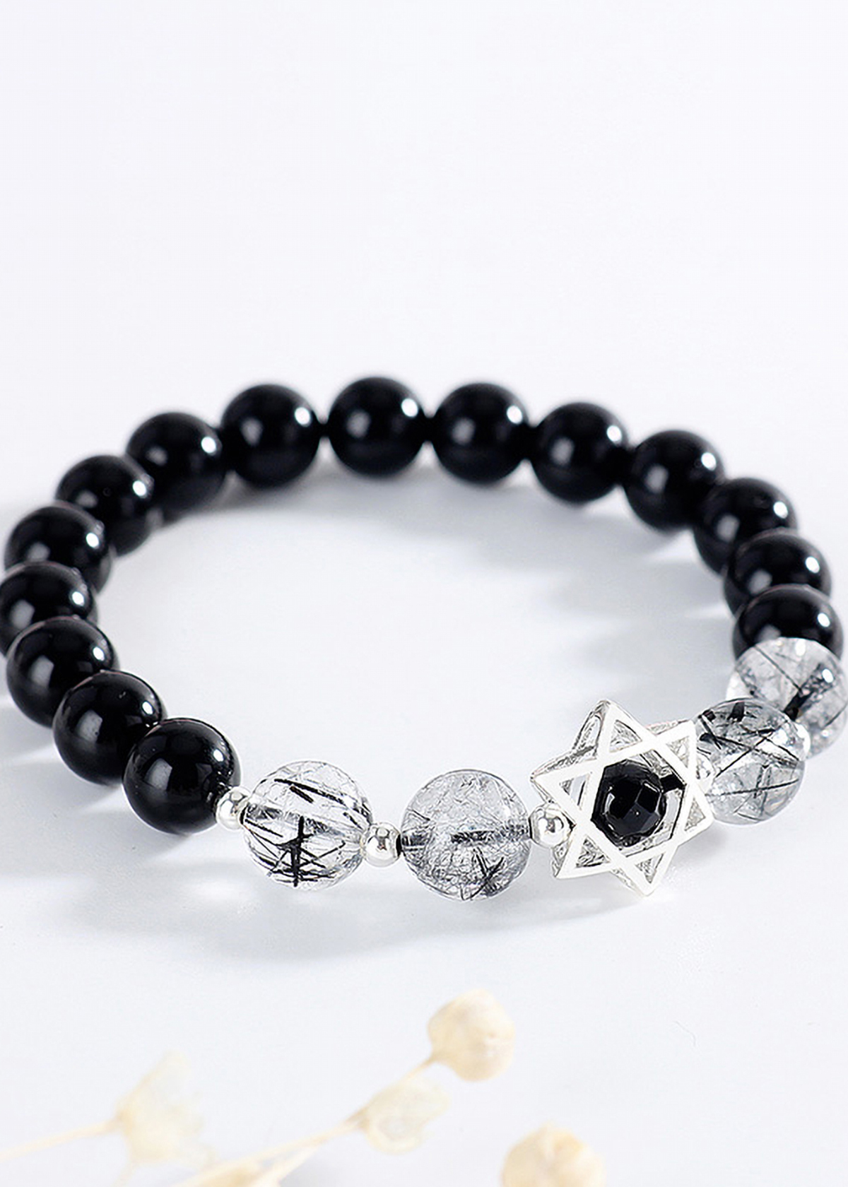 Vòng tay đá Obsidian phối thạch anh tóc đen mệnh thủy, mộc - Ngọc Quý Gemstones