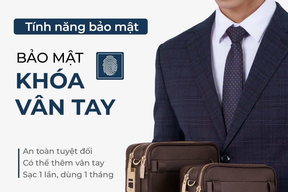 Ví Da Cầm Tay Clutch Nam Chính Hãng GENCE RB09 Da Bò Khóa Vân Tay Cao Cấp Màu Nâu