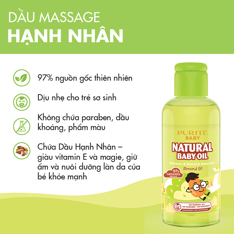 Dầu Mát-xa Purité Baby Hạnh Nhân Natural Baby Oil Almond Oil (100ml)