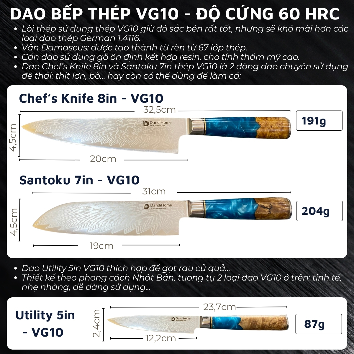 Dao nhà bếp thái đa năng DandiHome thép cao cấp
