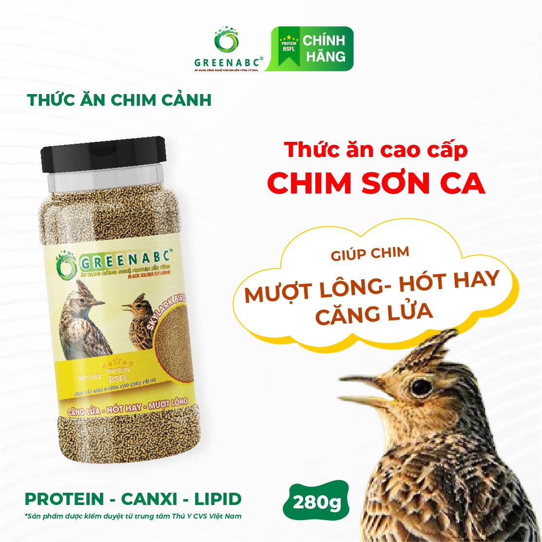 Cám Chim Sơn Ca GREENABC. Mượt lông, phong độ, ... – Hộp 280g