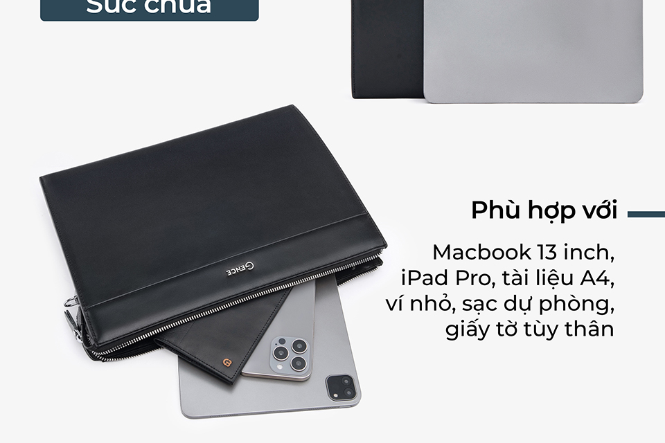 Ví Cầm Tay Nam Clutch Da GENCE CL07 Da Bò Cao Cấp Màu Đen Có Dây Đeo Vai