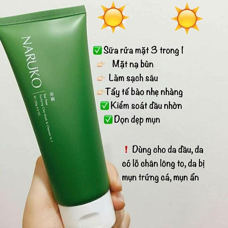 Sữa Rửa Mặt Đất Sét Tràm Trà Naruko - Tea Tree Purifying Clay Mask and Cleanser 3in 1 (120g)