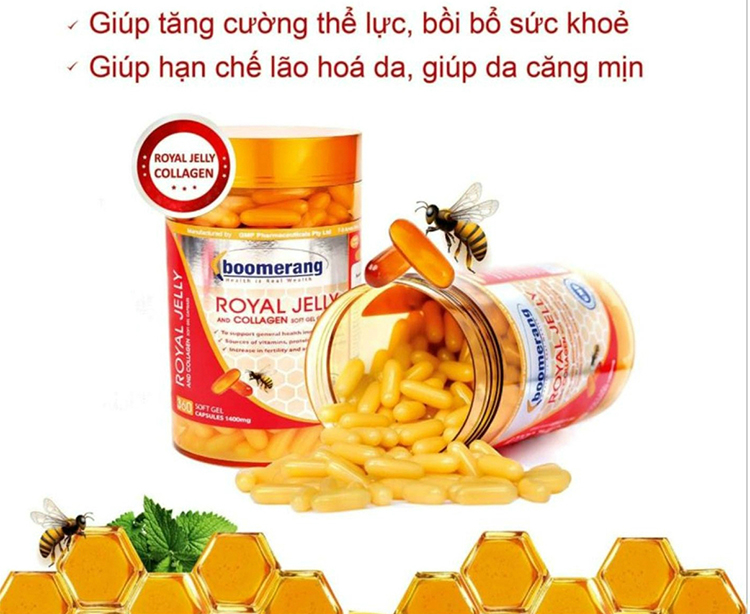 Thực Phẩm Chức Năng Viên Uống Sữa Ong Chúa Boomerang Royal Jelly & Collagen (120 Viên)