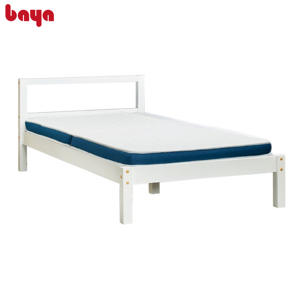 bộ giường gỗ keo và nệm mút baya sapa-set thiết kế mộc mạc với giường màu trắng và đệm viền xanh kích thước nhỏ gọn 6000189 2