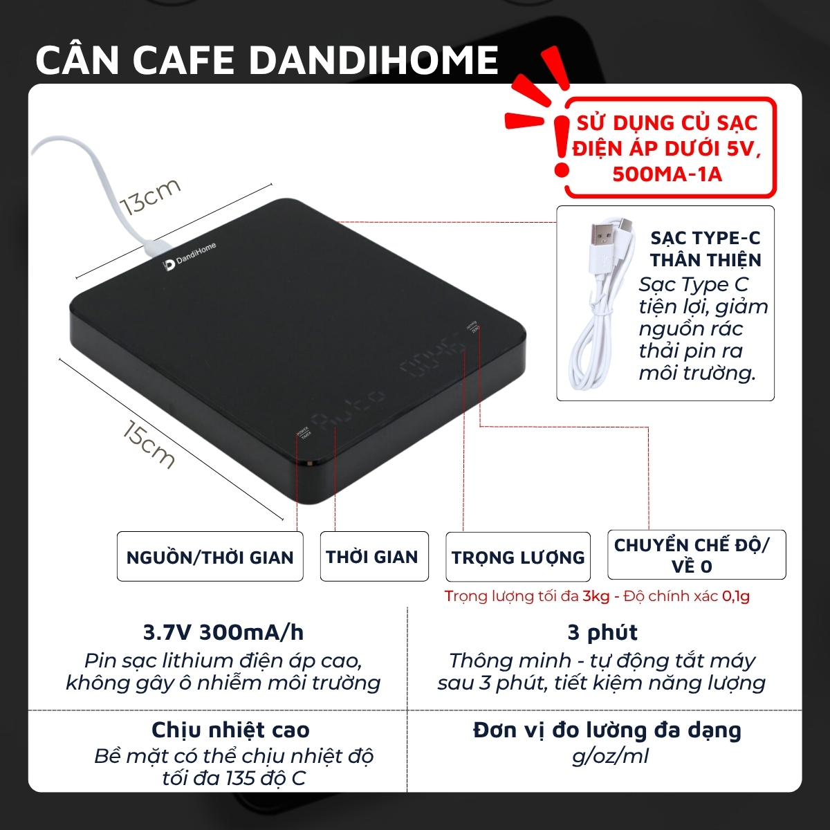 Cân tiểu ly điện tử mini nhà bếp, cà phê DandiHome có độ chính xác cao