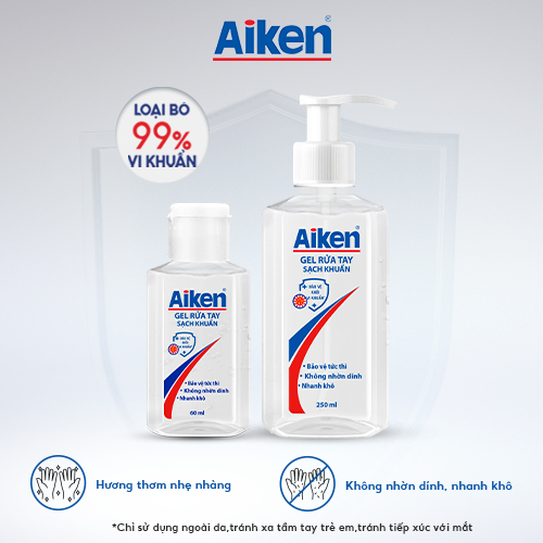 combo 2 gel rửa tay sạch khuẩn aiken 60ml chai 1