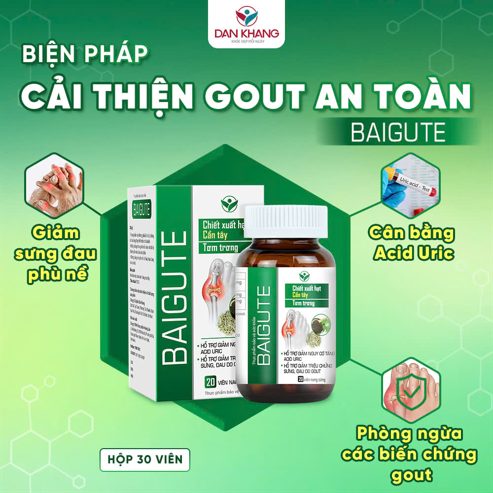 Viên uống Hỗ Trợ Kiểm Soát Các Bệnh Về Gout, Hỗ Trợ Giảm Đau Do Gout Baigout (Hộp 20 Viên)