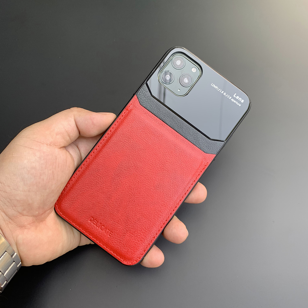 Ốp lưng da kính cao cấp dành cho iPhone 11 Pro Max - Màu đỏ - Hàng nhập khẩu - DELICATE
