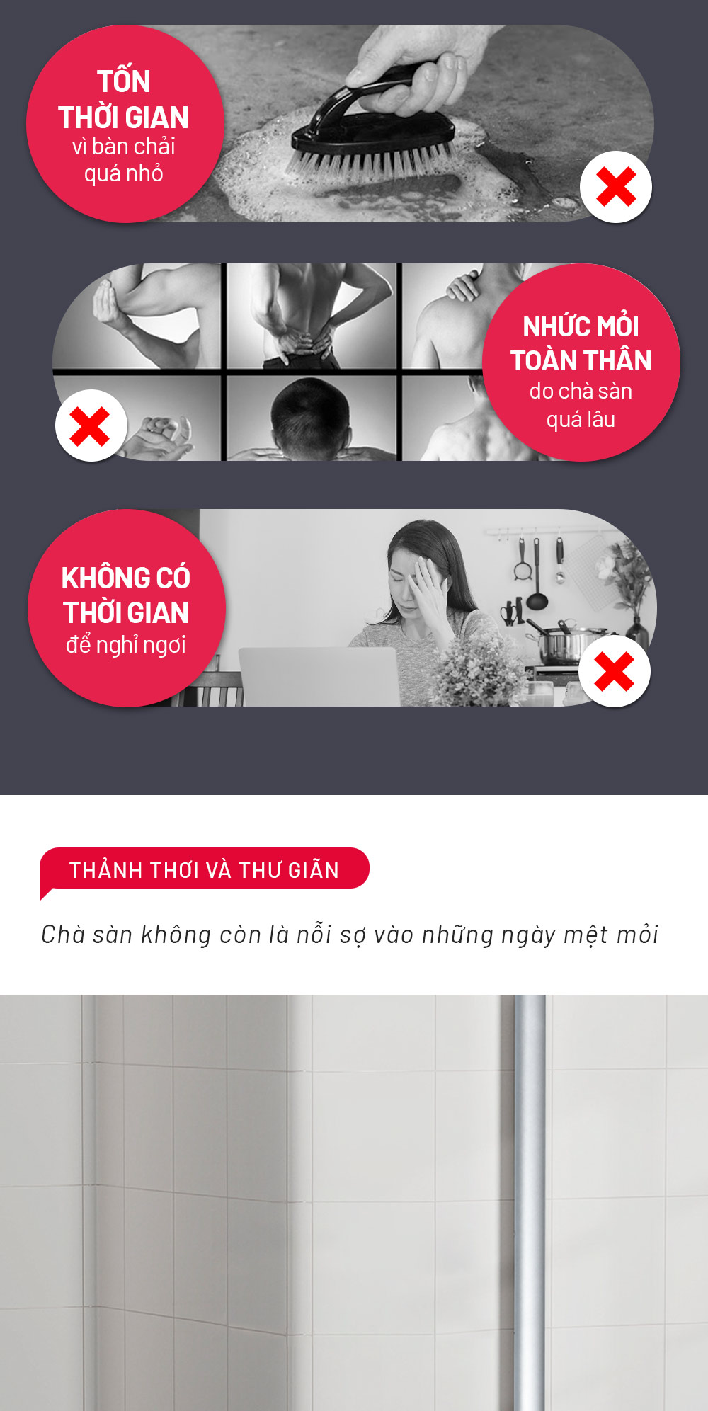 Cây chà sàn nhà tắm, chổi cọ sàn và gạt nước 2 trong 1, cọ sạch khe hẹp và góc tường – Parroti Easy ES04