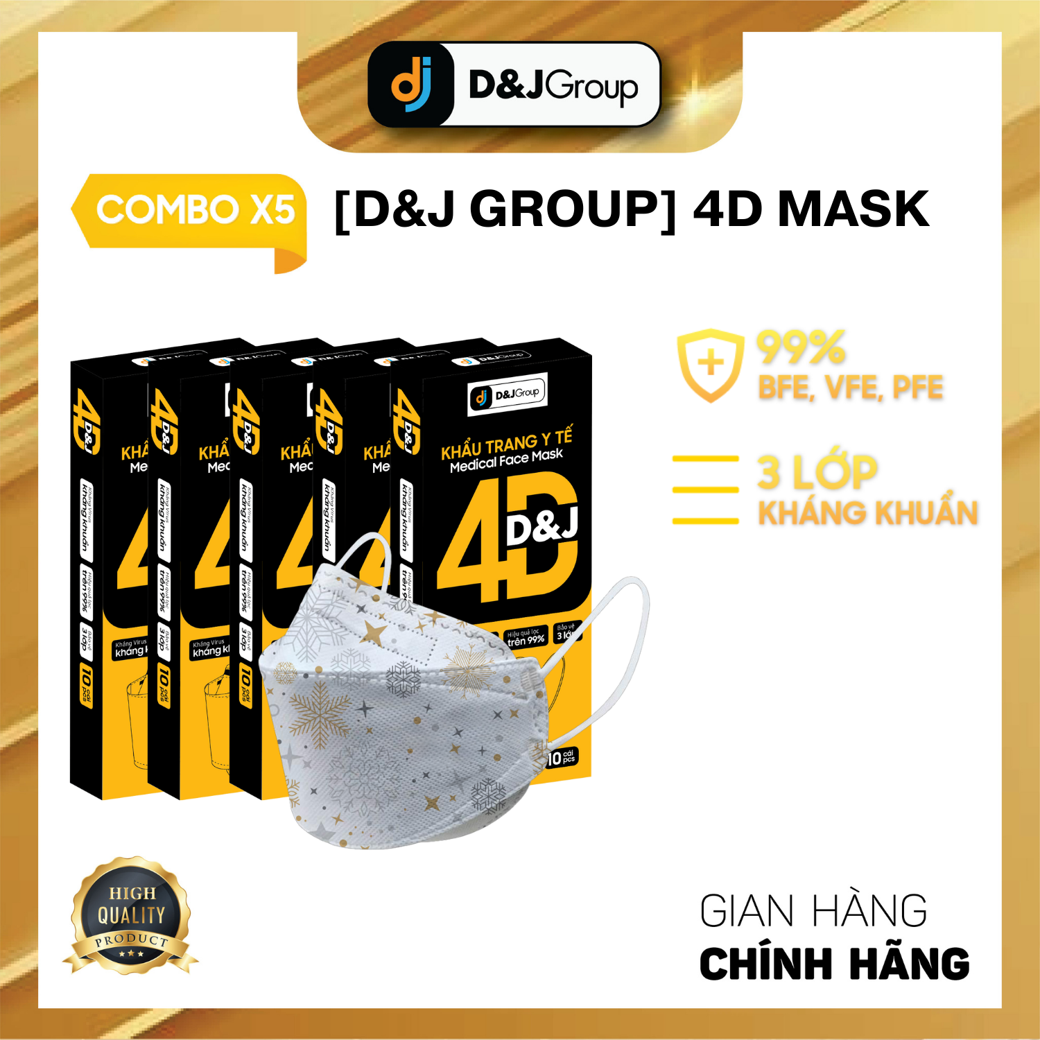 [combo 5 hộp - 4d d& j] - khẩu trang y tế kháng khuẩn cao cấp 4d đạt chuẩn kf94 (10 cái hộp) 1