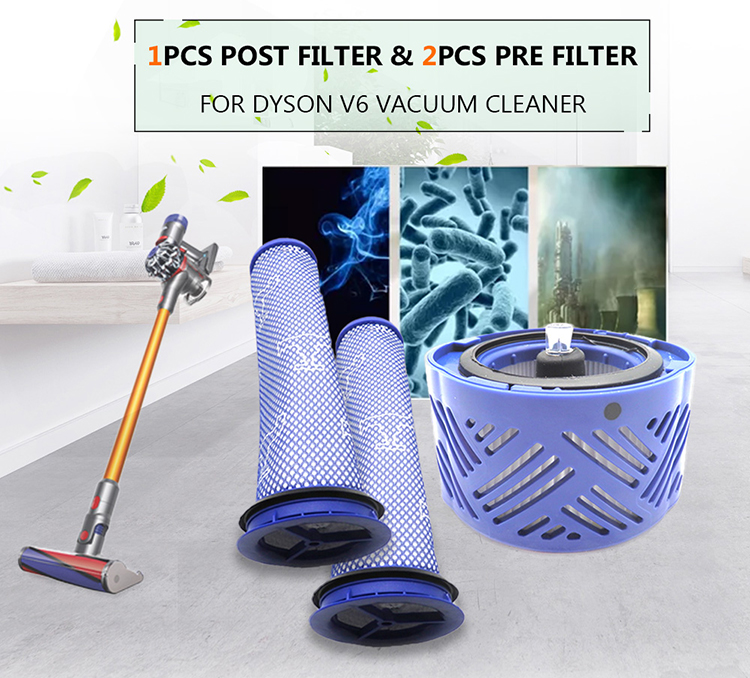1pcs Post Filter & 2pcs Pre Filter HEPA Motor Filter Replacement for Dyson V6 Vacuum Cleaner Blue